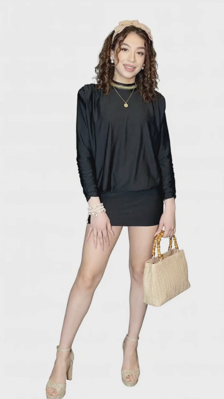 Abito Mini Dress Nero Maniche Lunghe