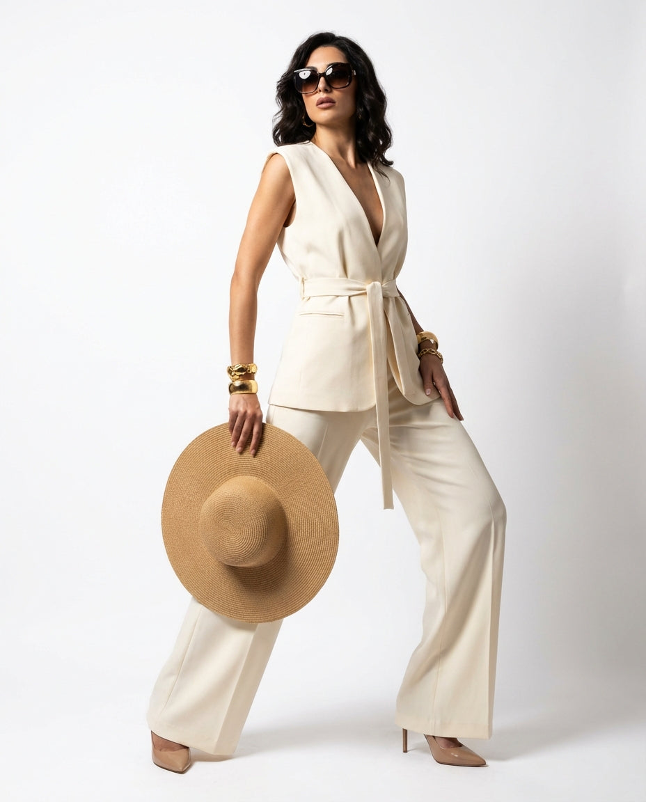 Tailleur Smanicato Coordinato Sabbia